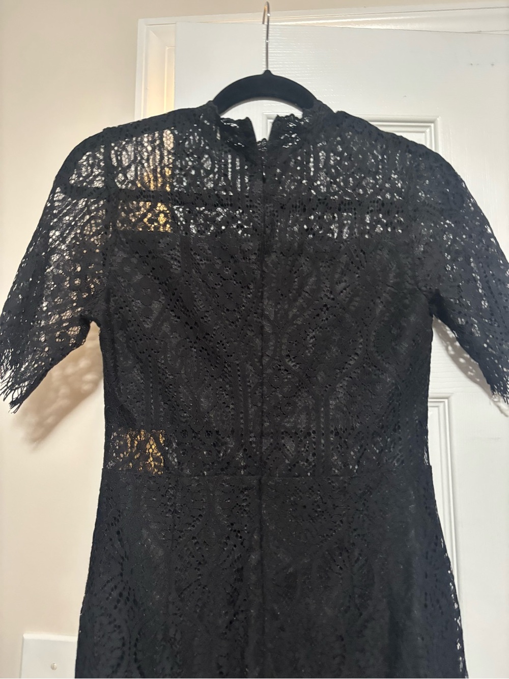 Black Lace Midi Dress with Scalloped Hem